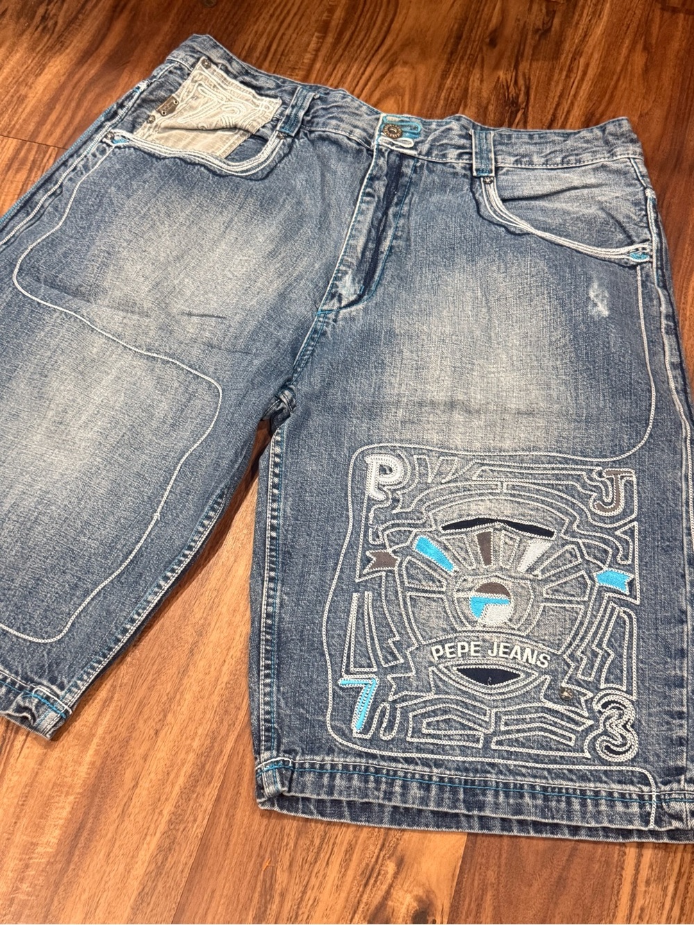 Vintage Pepe Jeans Jorts Mens 42 Baggy Denim Cargo Shorts Y2K Streetwear Blue